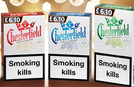 Packs across the entire Chesterfield range have a new look, complete with a crown and several messages about quality and heritage.