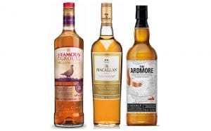 The Famous Grouse is available in fractional sizes and malts such as Laphroaig, The Macallan Gold and Highland Park 12 Year Old are available in special display cartons.