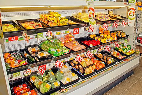 Fresh produce is positioned close to other “meal for tonight” items. Loose rolls sales soared after they were merchandised in gondola-end baskets. Local award-winning pies are selling very well.