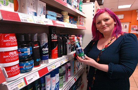 Becky Spencer, shopper-based design manager and head of Shelfhelp at P&G, checks out the shelves in Glasgow’s west end.