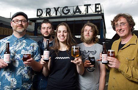 Marking September’s Craft Beer Rising, left to right: Matt Johnson, Pilot Brewery, Leith; Pat Jones, also Pilot; Alessandra Confessore, Drygate Brewing Co, Glasgow; Graeme Martin, Tempest Brew Co, Kelso;  Peter Stuart, Thistly Cross Cider, Dunbar.