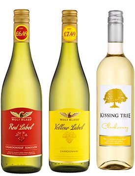 Treasury Wine Estates’s PMP range for c-stores includes Wolf Blass Red Label Chardonnay Semillion and Wolf Blass Yellow Label Chardonnay. Wine firm CWF has just added Australian Chardonnay to its Kissing Tree 75cl range.
