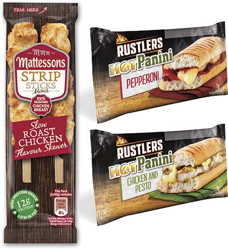 Kerry Foods has launched Mattessons Stripsticks, chicken skewer snacks aimed at adult consumers. Kepak Convenience Foods has launched two new Rustlers panini products.