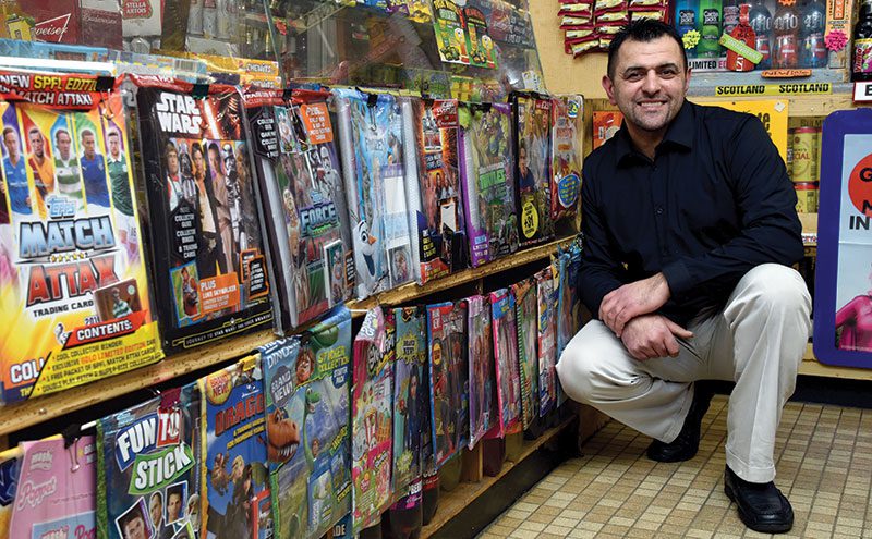 As well as making use of the POS materials provided by Topps at the counter, Iky has designed many of his own displays. Starter packs are arranged along the front of the counter, while monthly magazines are kept in the news section, at a level where they are easily accessible to children. For the ease of shop staff, standard packs of cards are kept in tubs beneath the tobacco gantry.