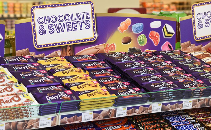 Grouping by pack format is very effective for tablet chocolate. Clear pricing and price-marked packs help secure sales, which increases basket spend and makes the confectionery category more profitable for retailers.