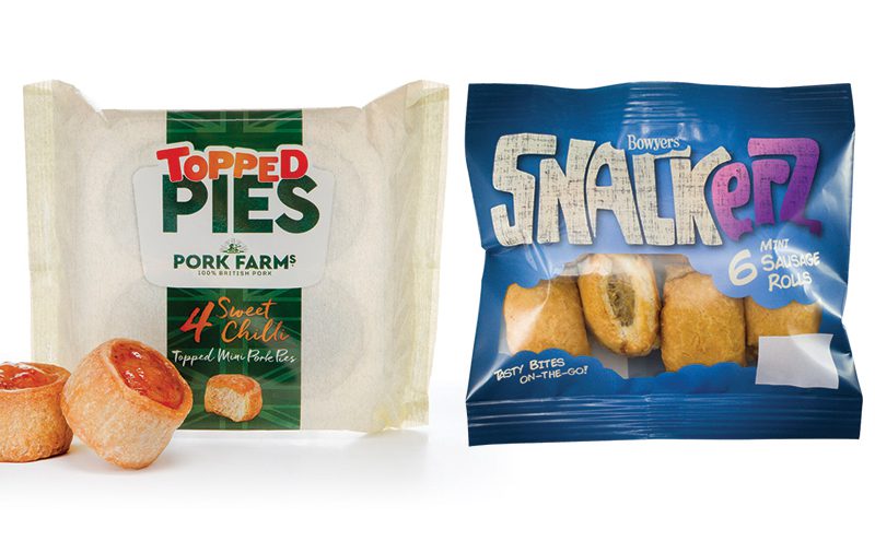 Topped pies from Pork Farms. Snackerz new from Bowyers.