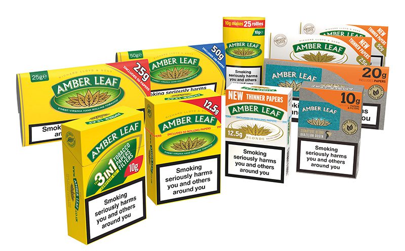 Amber Leaf – built by JTI into RYO’s biggest brand and available in a variety of styles and packs ahead of the changes which will standardise packs after 20 May next year.