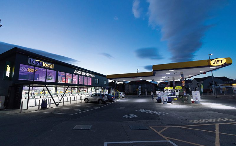 The rebuilt Ardeer Services in Stevenston. By night, the first floor can be illuminated in different colours to suit different moods, seasons and occasions.