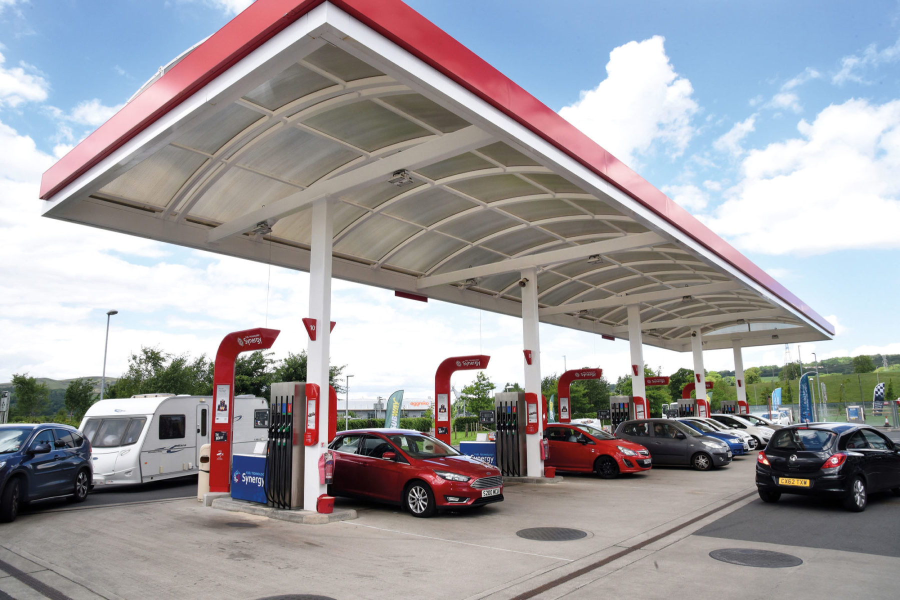red petrol station